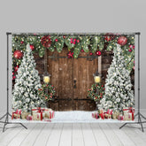 Lofaris Old Wooden Door Christmas Trees Backdrop for
